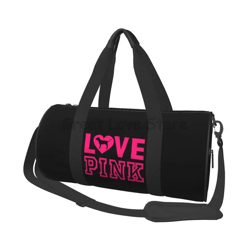 Love Pink Black Portable Sports Gym Yoga Bag Men Large Reusable Water-Resistant Oxford Handbag Vintage Travel Fitness Bag