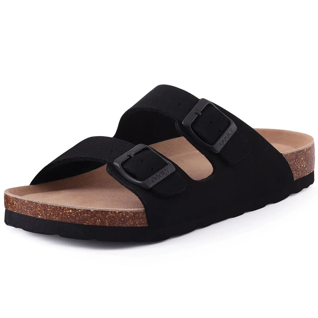 Evshine Platform Suede Sandals for Women Soft Cork Footbed Summer Slides with Adjustable Buckle Outdoor Slides With Arch Support