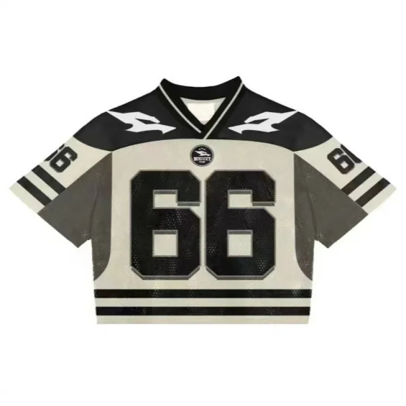 European and American trendy men T-shirts mesh short-sleeved quick-drying football jerseys retro streetwear V-neck loose tops