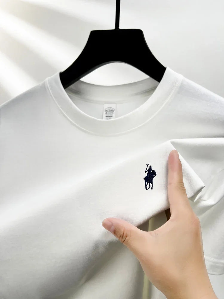 100% pure cotton short sleeve round neck men's T-shirt hot selling luxury brand summer exquisite pony embroidery breathable top