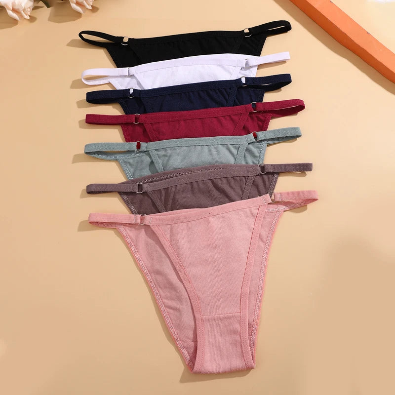FINETOO 4Pcs Women's Cotton Panties Sexy Metal Ring Waist Underwear Solid Breathable Panties Ladies Soft Briefs Comfort Lingerie