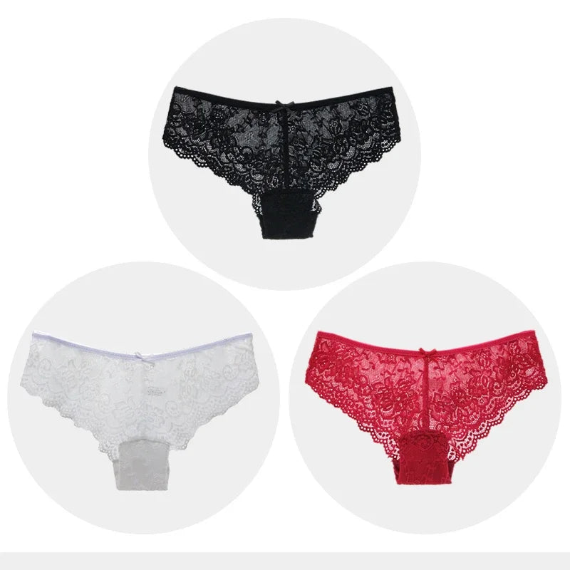 Fashion Sexy Full Lace Panties Transparent Women Briefs Female Hollow Out Low Cut Panty Breathable Bow Wholesale Underwear