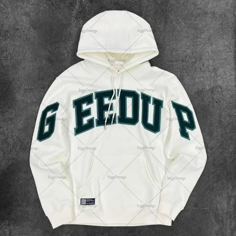 Classic letter embroidery loose high street design sports casual hooded sweatshirt