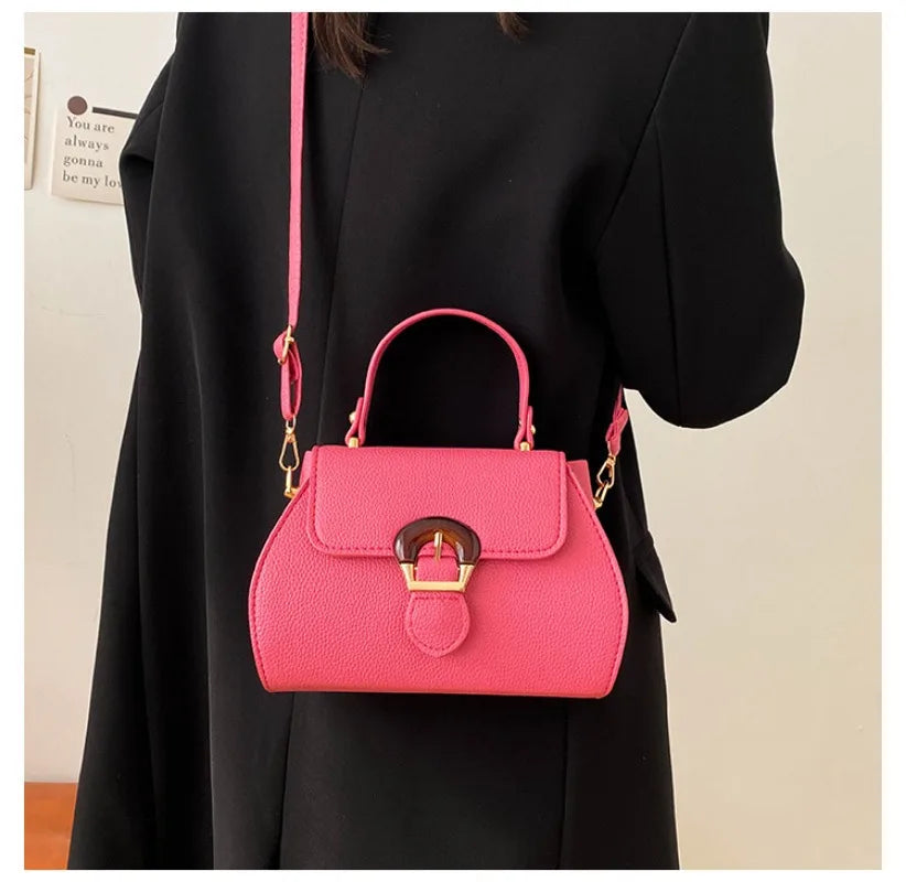 New Stylish and Simple Portable Shoulder Women's Small Square Bag Trendy Lychee Pattern Texture Messenger Bag