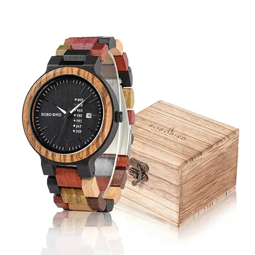 BOBO BIRD Wood Watch Men Women Quartz Week Date Couple Timepiece Colorful Wooden Band Logo Customize Gift Wholesale Dropship