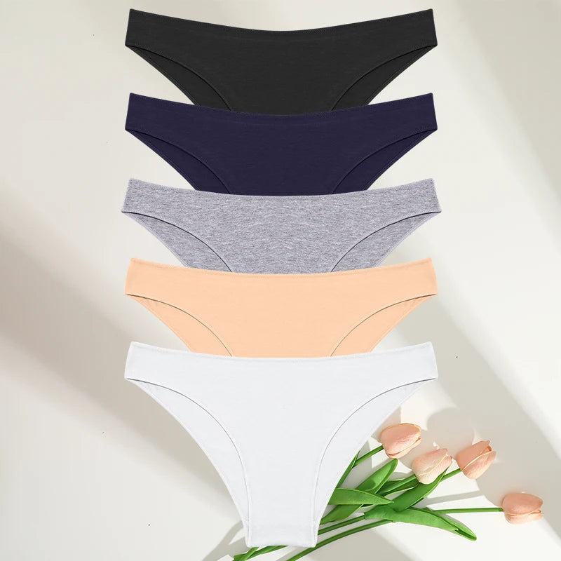 FINETOO 5PCS/Set M-XXL Panties Women Cotton Lingerie Woman Underwear Sexy Femme Underwear Girls Under pant Panty 7 Solid Colors
