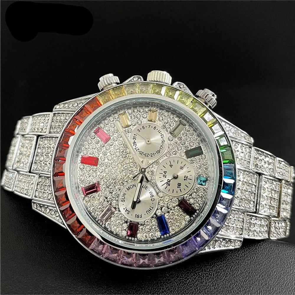 Luxury Stainless Steel Diamond Quartz Wristwatch