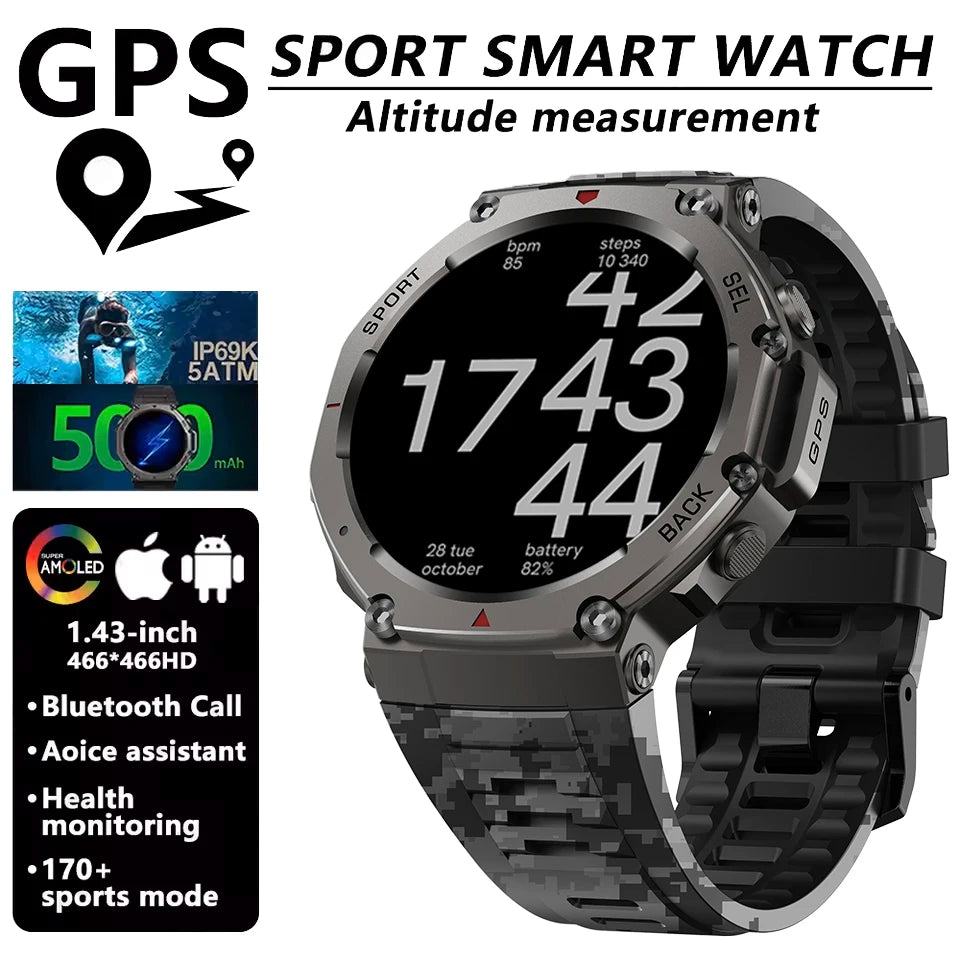 T-Rex 3 Ultra GPS Smart Watch Bulit-in Dual-band GNSS Compass Altimeter Barometric 5ATM IP69K Waterproof AMOLED Call Smartwatch