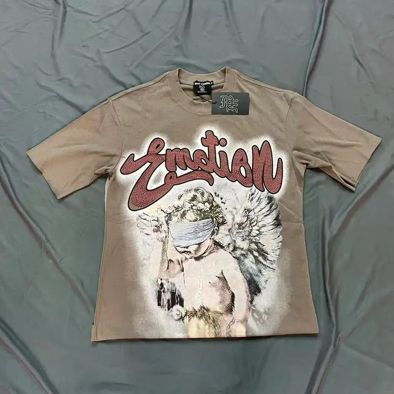 Mixed Emotion Letter Rhinestone Short Sleeve Black Oversized Tshirt