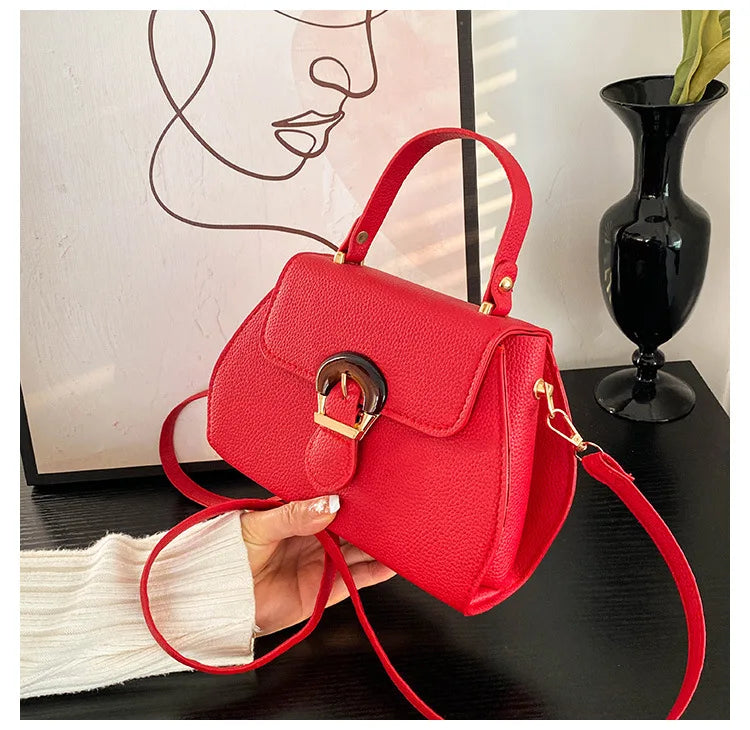 New Stylish and Simple Portable Shoulder Women's Small Square Bag Trendy Lychee Pattern Texture Messenger Bag