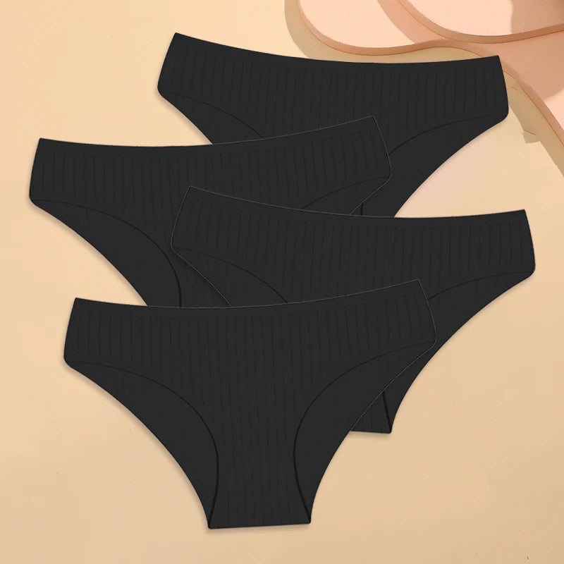 4PCS Cotton Women's Breathable Underwear Sexy Striped Panties Plus Size Low-Waist Briefs Female Comfortable Sport Lingerie S-XXL