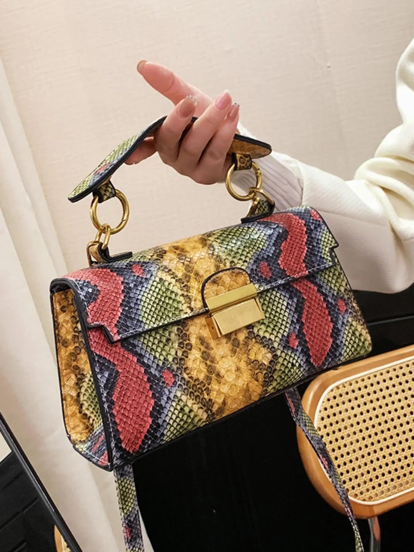 High-end texture light luxury snake print design versatile handhold bag