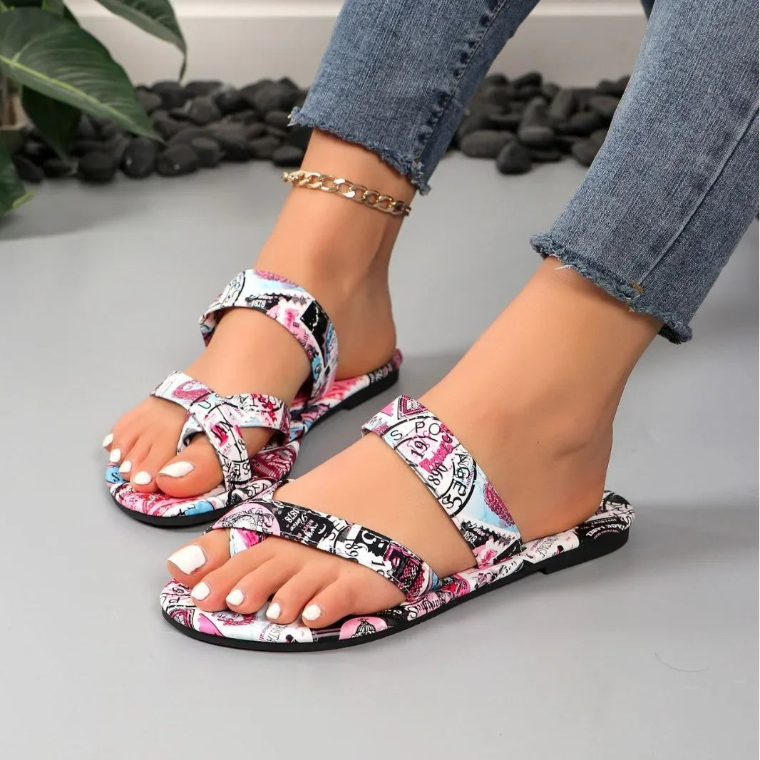 Women Sandals Flat Sandals  Summer New Fashion Printing comfort  for Women Retro Beach Flip Flops Zapatos De Mujer