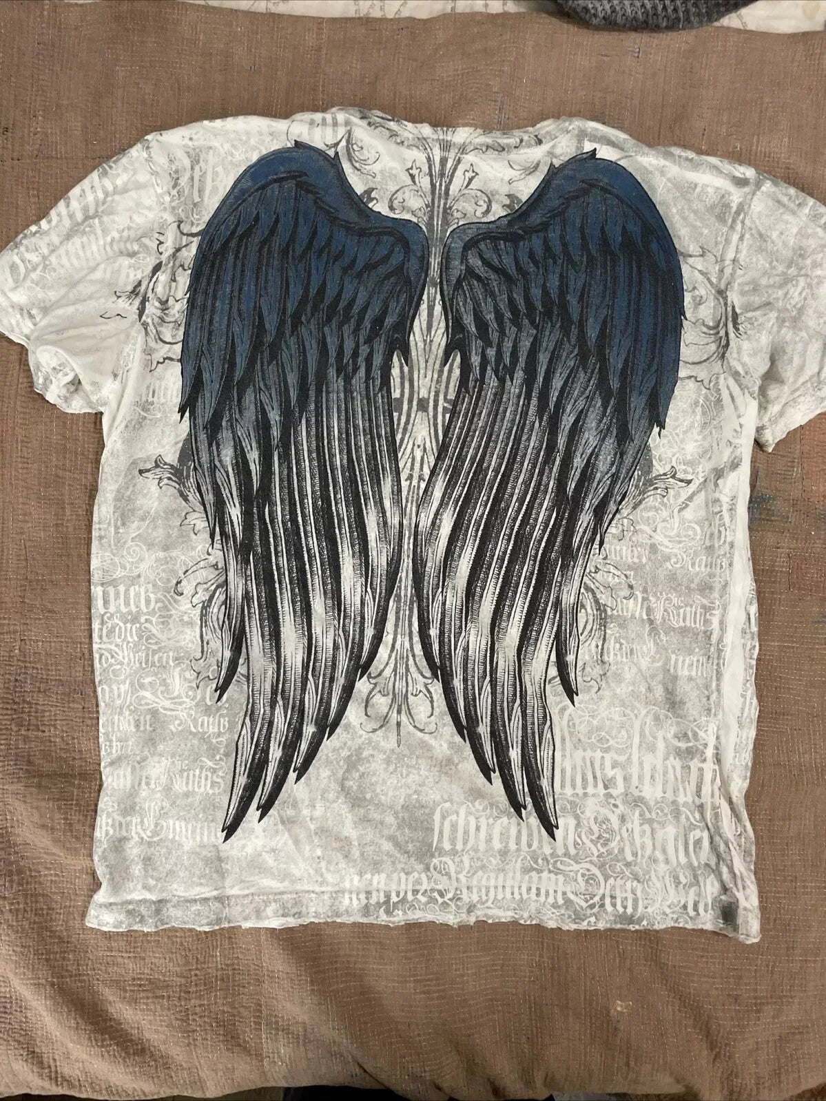 Graphic T-Shirt Mens Large Grunge Wings  Pure Cotton Shirt