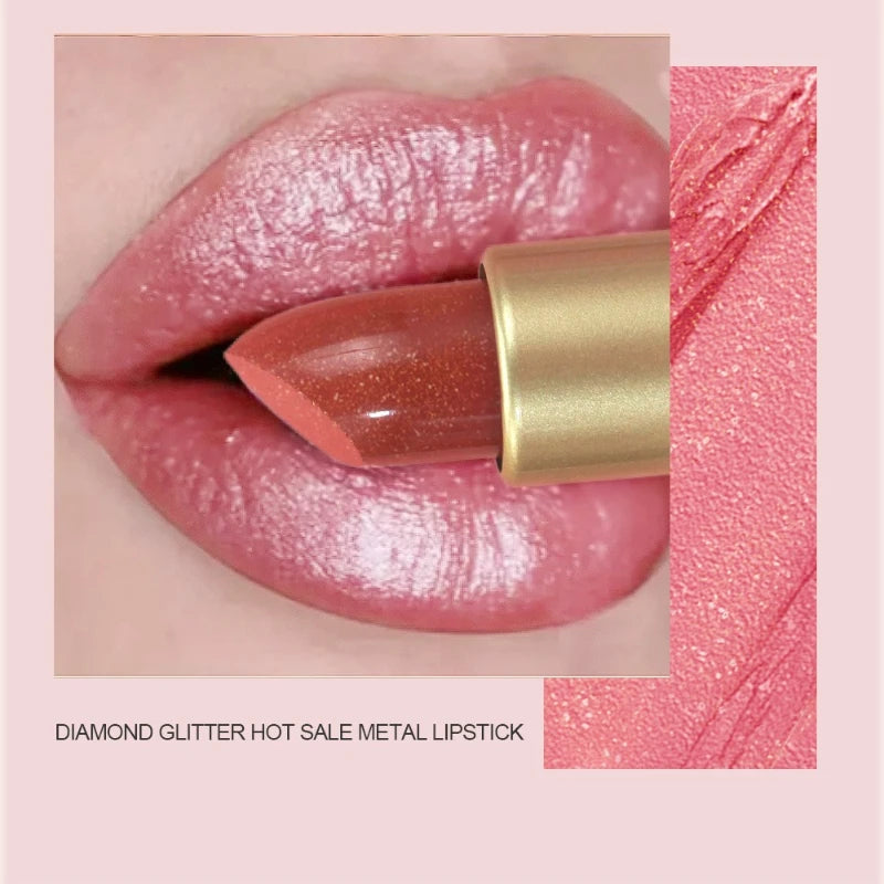 Sparkling Crystal Lipstick Diamond Glitter Metallic Lip Gloss Moisturizes Lips Shimmers with Fine Pearl Brightens Lip Color Balm
