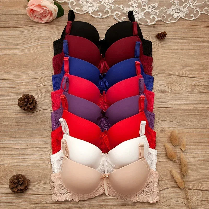 Sexy Push Up Bras Women Solid Wireless Lace Trim Lingerie One-Piece Gather Seamless Underwear Convertible Straps Support Bra
