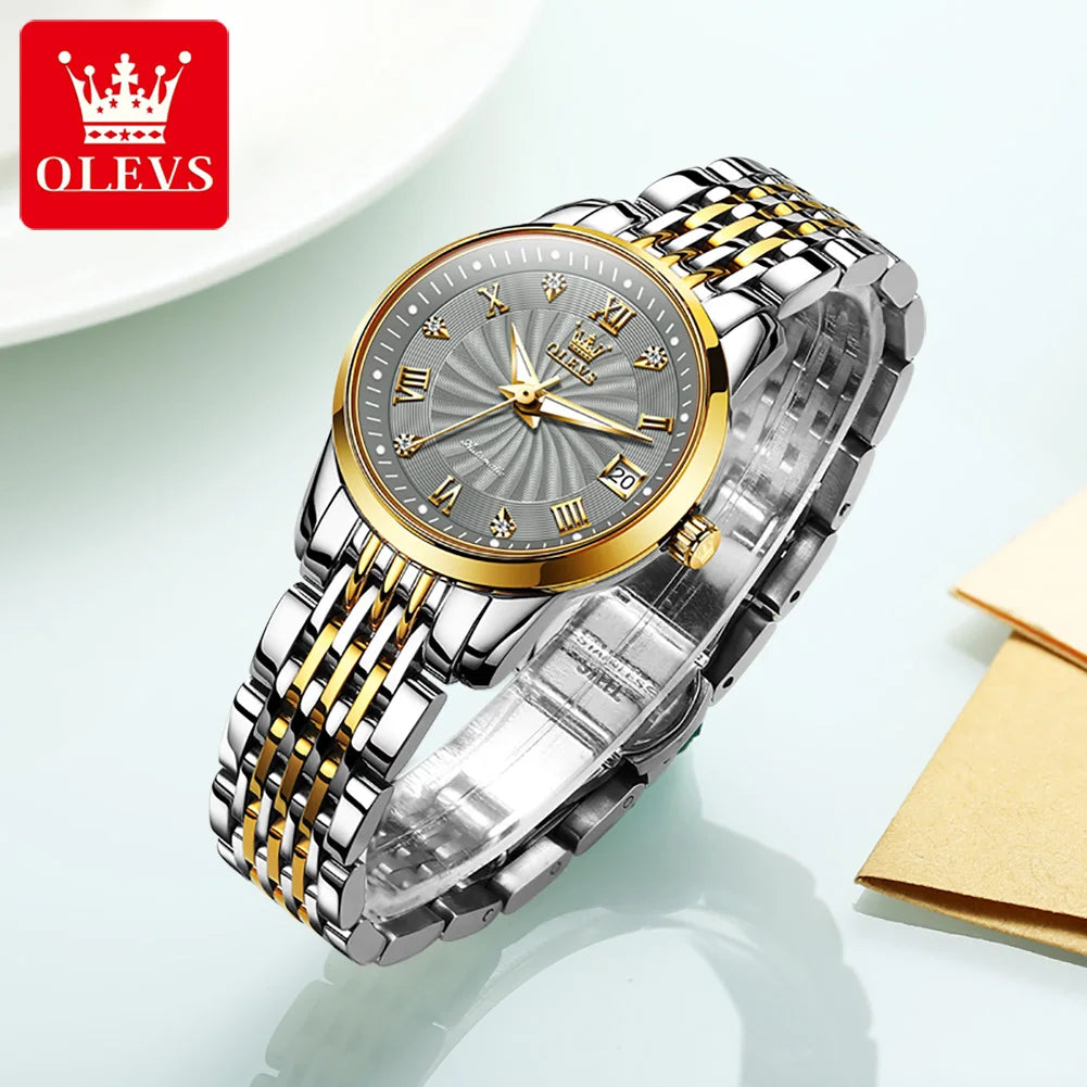 OLEVS 6630 Ladies Watch Luxury Elegant Automatic Mechanical Watch Waterproof Luminous  Stainless Steel  Date Watch For Women Set