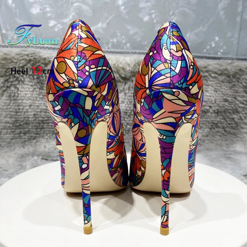 Europe and America Plus Size Satin High Heels Party Women Shoes 2025 New High-quality Pointy Toe Stiletto Chromatic Colour Pumps