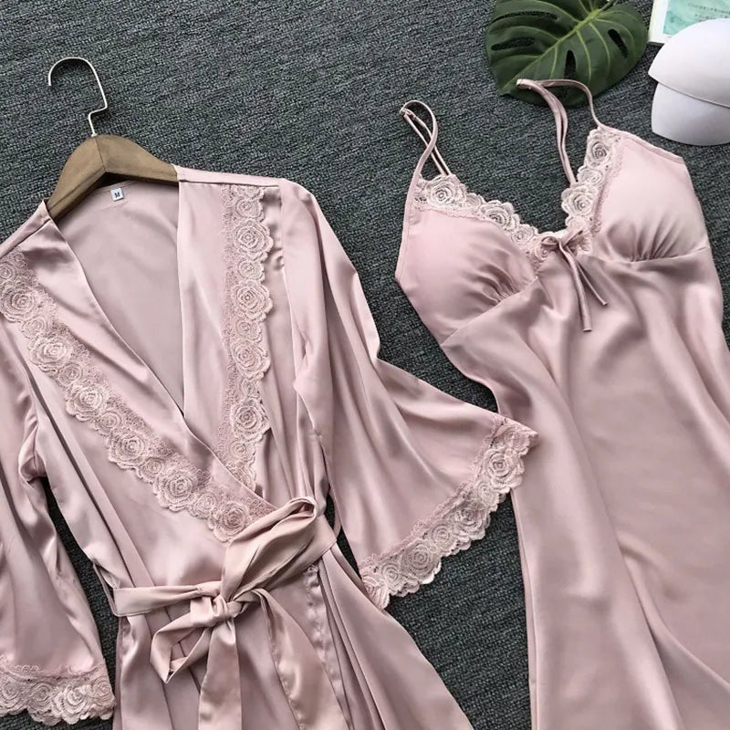 New Women's Sleep Lounge Robe Pajama Gown Sets dress summer imitation silk pajamas American pajama set home clothing Underwear