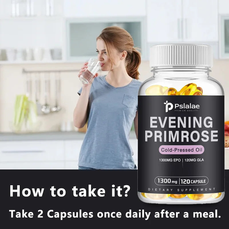 Evening Primrose Oil - Contains Gelatin and Vegetable Glycerin To Promote Healthy Skin - 120 Capsules
