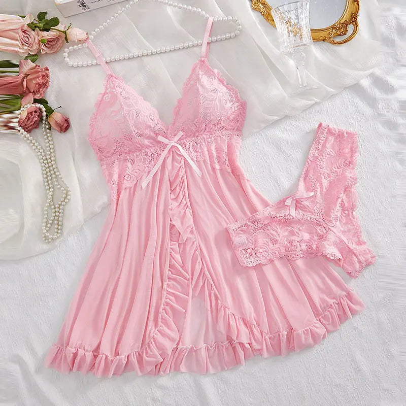 Lace Sleeping Nightgown Set Sleeveless