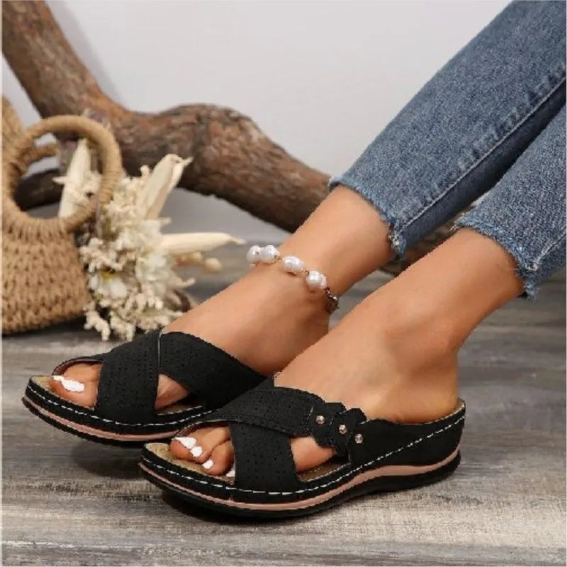 Fashion Woman Shoes Sandals Wedge Shoes For Women Outdoor Slip On Women's Sandals Retro Female Heeled Sandals Footwear
