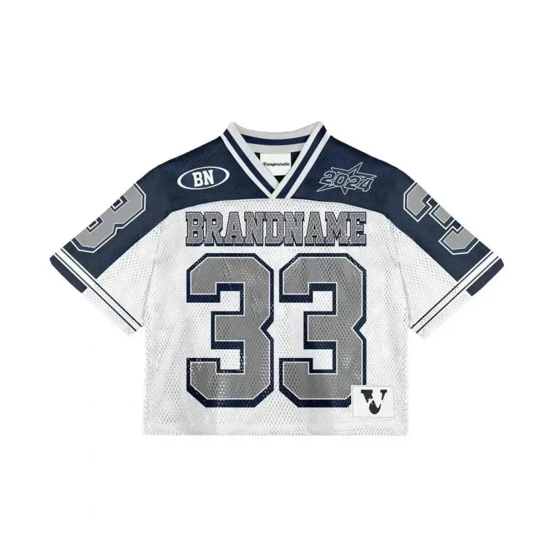 European and American trendy men T-shirts mesh short-sleeved quick-drying football jerseys retro streetwear V-neck loose tops