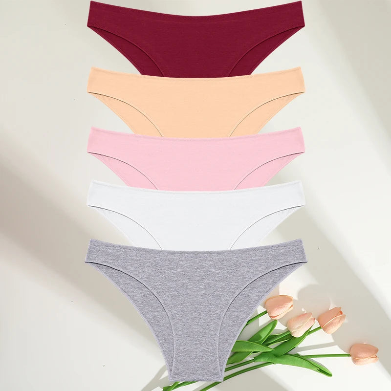 FINETOO 5PCS/Set M-XXL Panties Women Cotton Lingerie Woman Underwear Sexy Femme Underwear Girls Under pant Panty 7 Solid Colors