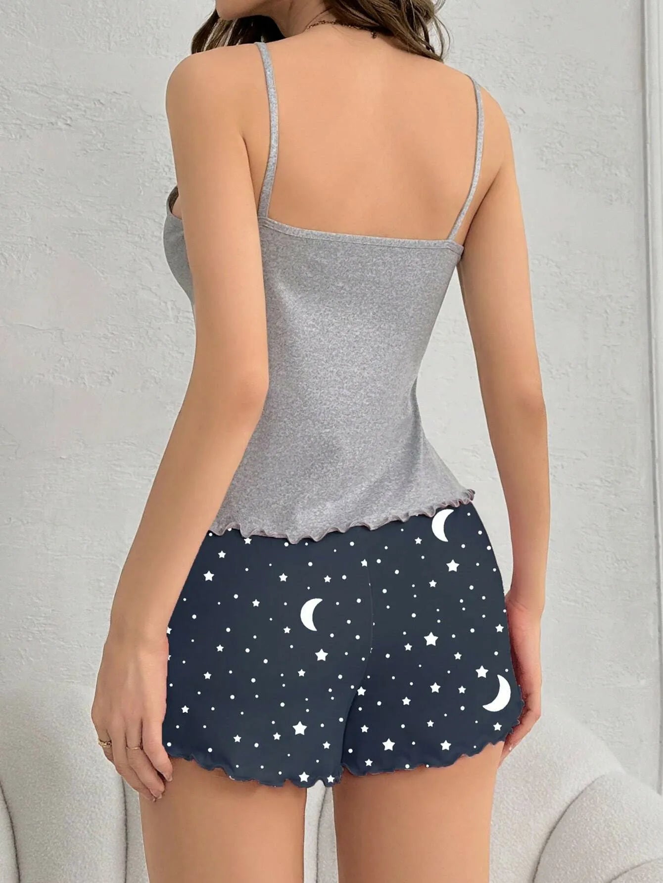 Women's new style halter top shorts starry print pajamas set soft wave edge two-piece casual comfortable home wear