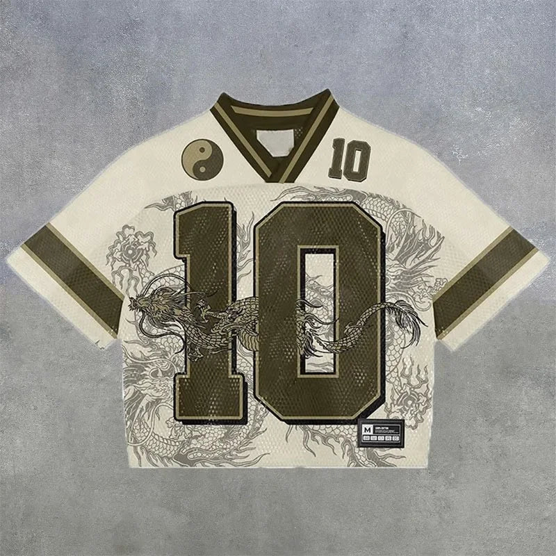 European and American trendy men T-shirts mesh short-sleeved quick-drying football jerseys retro streetwear V-neck loose tops
