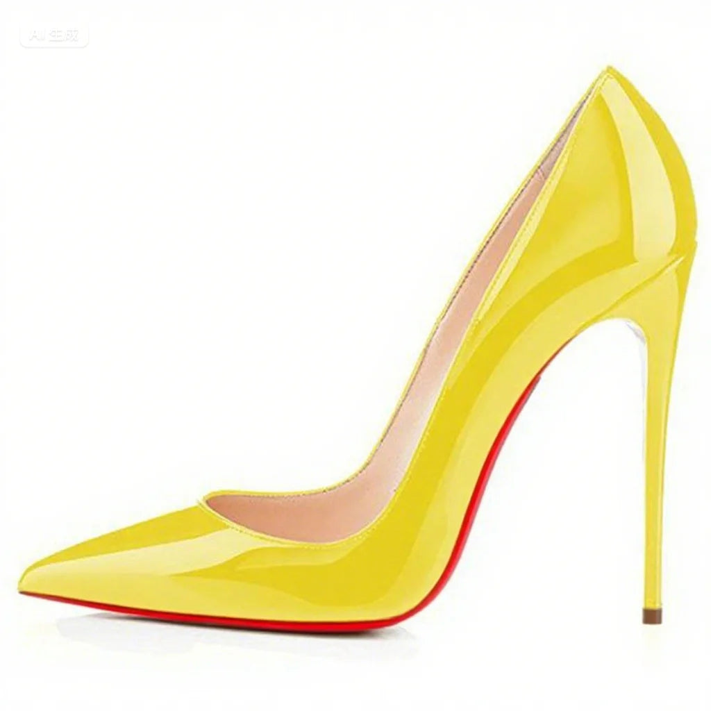 Classic Style Women Patent Pointed Toe Slip On 12cm High Heel Shoes Elegant Ladies Plain Stiletto Pumps Black Red White