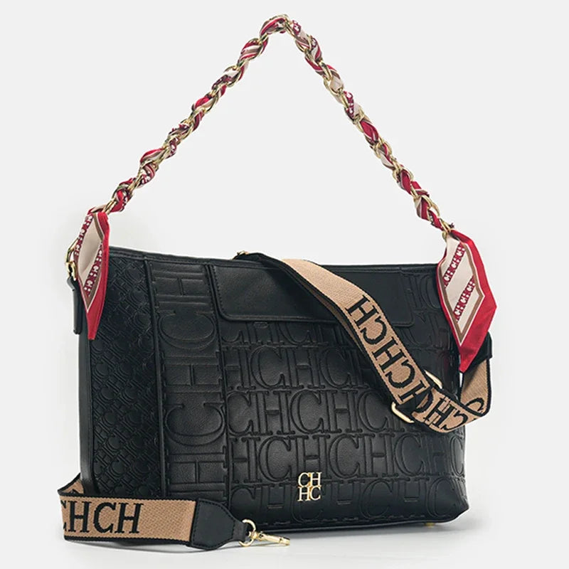 CH Fashion Chain Block Letter Print Wrap Silk Scarf Tote Bag Classic Square Shoulder Bag
