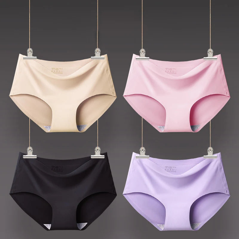 9PCS Ice Silk Seamless Panties For Women Sexy Mid Rise Underwear Female Intimate Briefs Breathable Comfort Large Size Lingerie