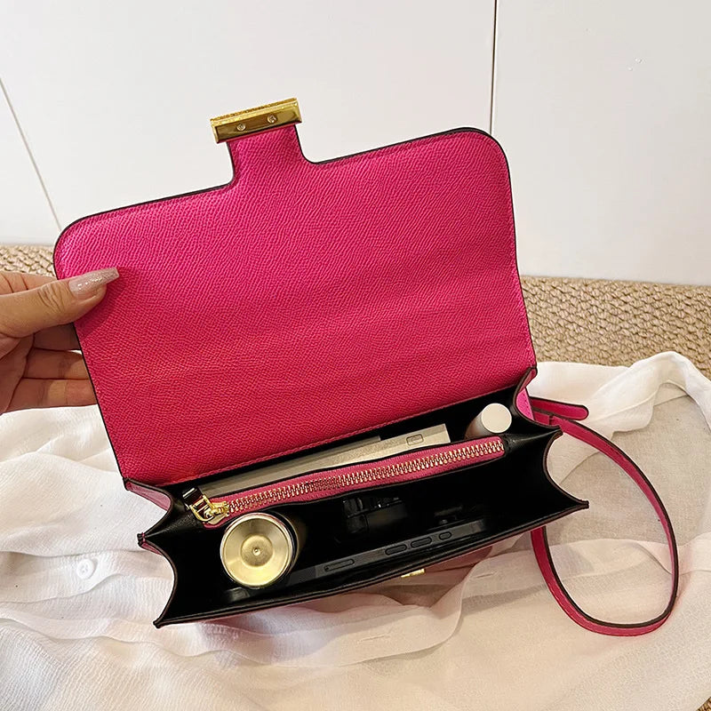Light Luxury Single Shoulder Women's Bag Classic Underarm Small Handbags Double Compartment Lock Buckle Design Crossbody Handbag