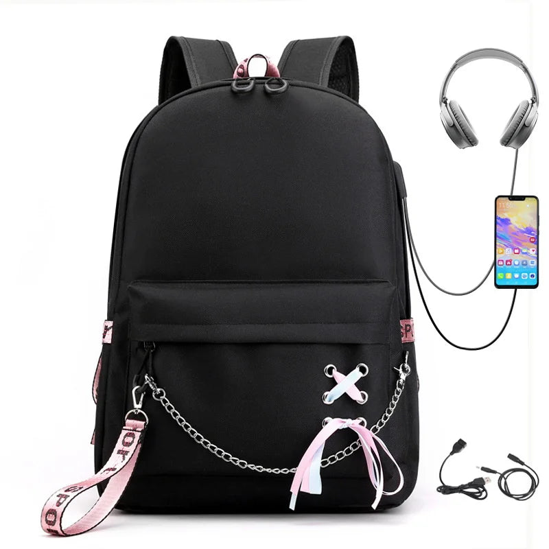 Travel Backpack USB Charging Laptop Bagpack Black