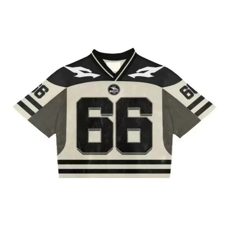 European and American trendy men T-shirts mesh short-sleeved quick-drying football jerseys retro streetwear V-neck loose tops