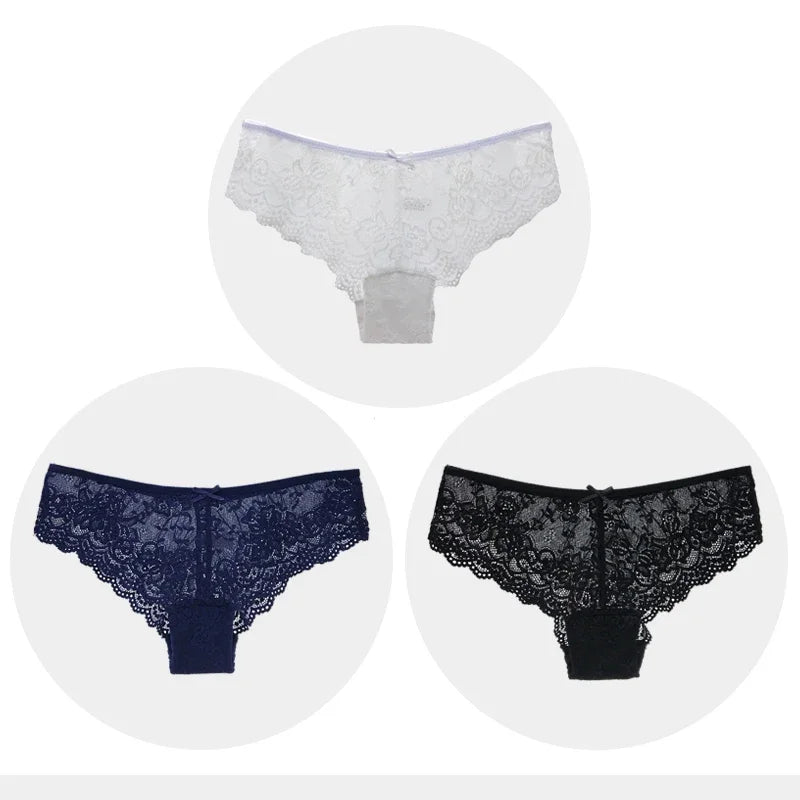 Fashion Sexy Full Lace Panties Transparent Women Briefs Female Hollow Out Low Cut Panty Breathable Bow Wholesale Underwear