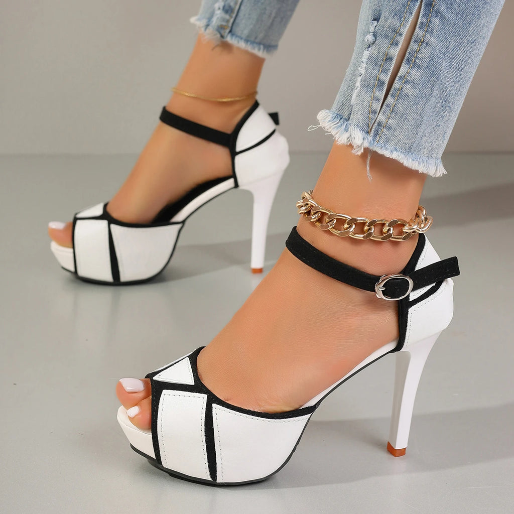 Colorblock Chic Women's Peep Toe Platform Heels - Summer-Ready, Sexy Thin Heels for Effortless Style