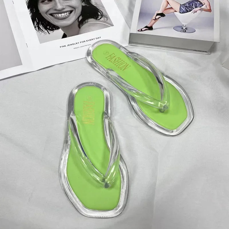 Women's Summer Candy Color Flip Flops Fashion All Match Outdoor Casual Flat Slippers Ladies Soft Soled Beach Sandal Women Slides