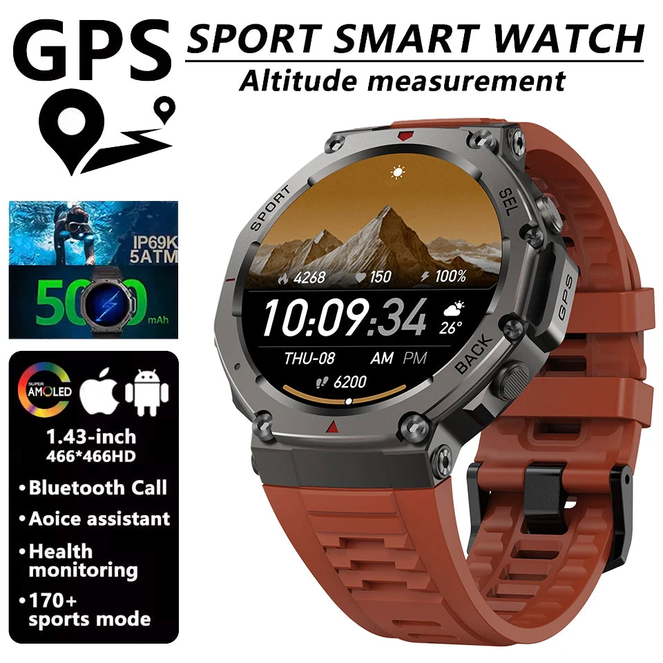 T-Rex 3 Ultra GPS Smart Watch Bulit-in Dual-band GNSS Compass Altimeter Barometric 5ATM IP69K Waterproof AMOLED Call Smartwatch