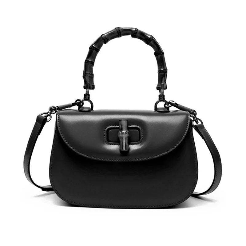 Genuine leather bamboo handle saddle bag 2025 niche design cowhide high-end single-shoulder cross-span bag fashion women haadbag