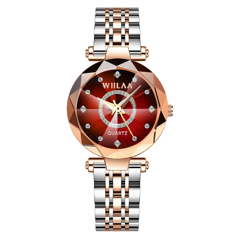 WIILAA Ocean Star Women Crystal Watch 2025 Top Brand Luxury Rose Gold Women Bracelet Wrist Watch For Ladies Relogio Feminino