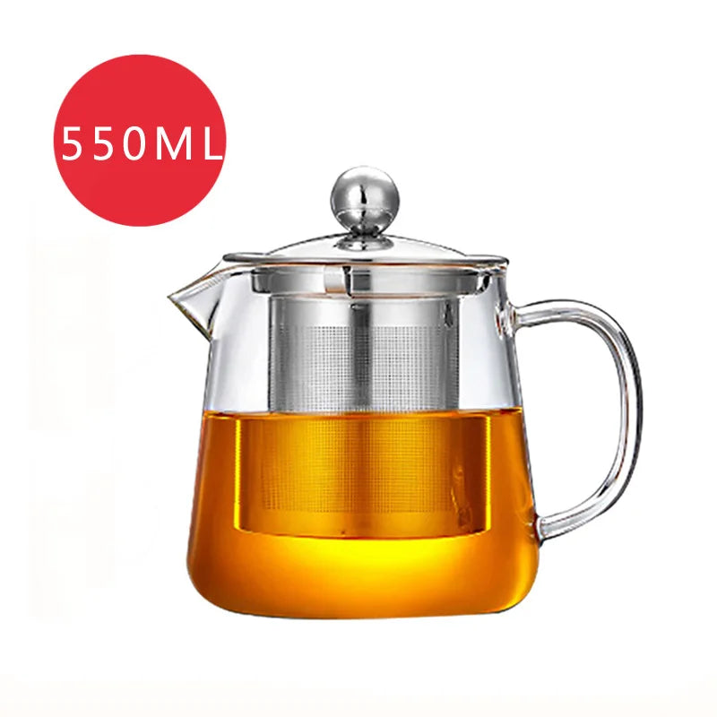 Heat Resistant Glass Teapot With Stainless Steel Tea Strainer Infuser Flower Kettle