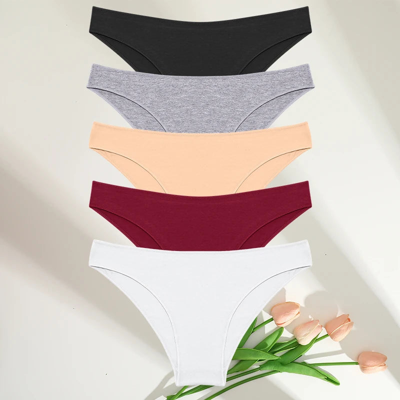 FINETOO 5PCS/Set M-XXL Panties Women Cotton Lingerie Woman Underwear Sexy Femme Underwear Girls Under pant Panty 7 Solid Colors