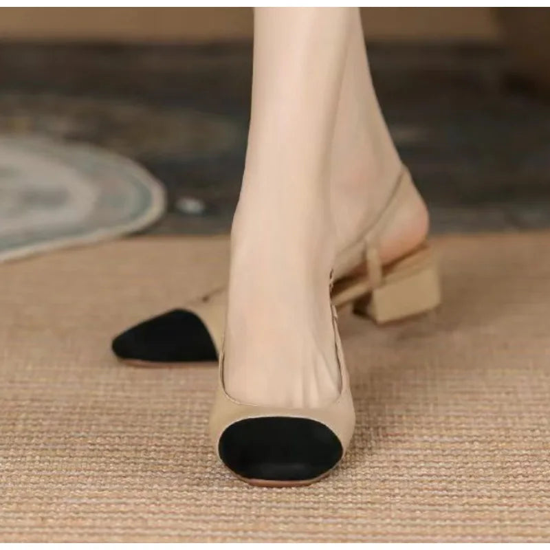 Luxury New Women's Sandals Elegant Medium Heel Toe Mules Comfortable Office Women's Shoes Buckle Heels Women Pumps