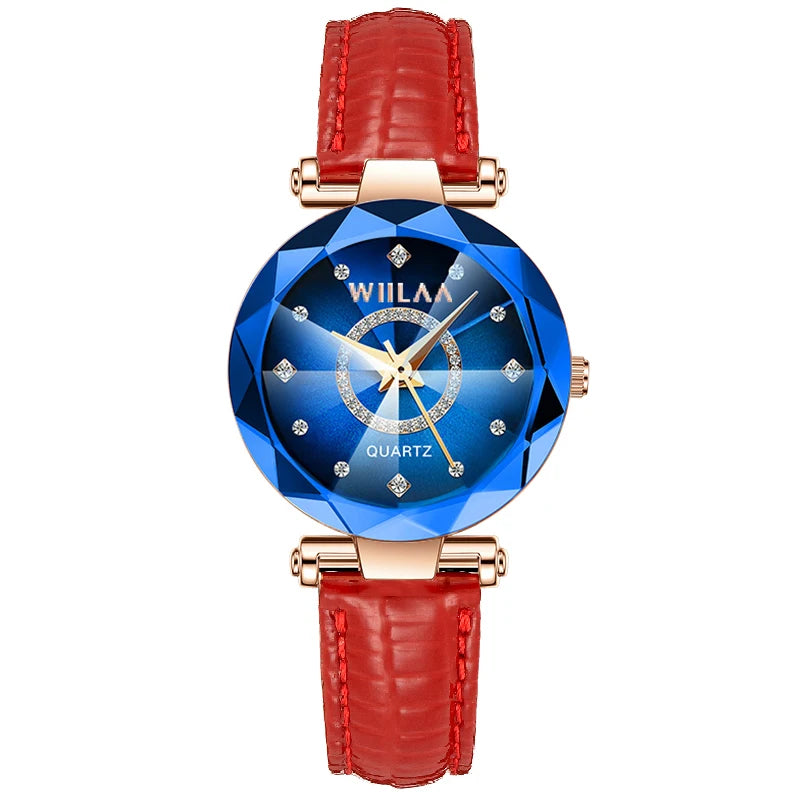 WIILAA Ocean Star Women Crystal Watch 2025 Top Brand Luxury Rose Gold Women Bracelet Wrist Watch For Ladies Relogio Feminino