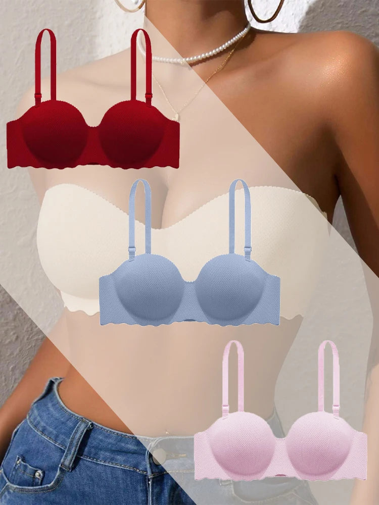 3PCS Women Push Up Backless Bras Sexy Wireless Solid Lingerie Female Detachable Straps Design For Party Wedding Gather Bralette