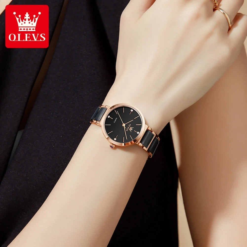 OLEVS 5877 Women Watch Luxury Elegant Brand Quartz Watch Ceramic Strap Waterproof Luminous  Ladies Watch Bracelet Set Original