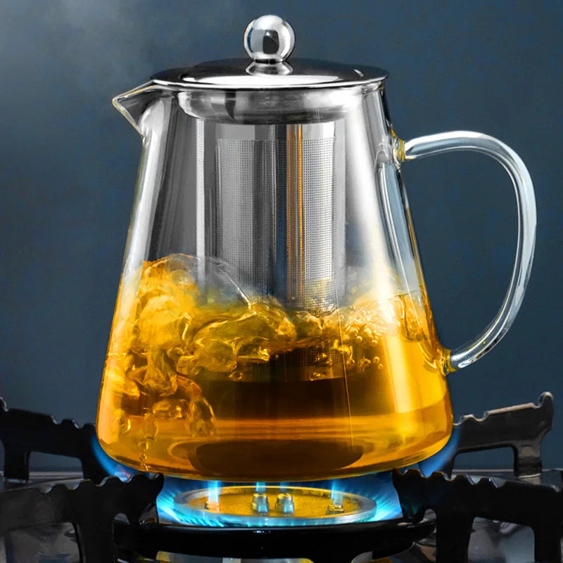 Heat Resistant Glass Teapot With Stainless Steel Tea Strainer Infuser Flower Kettle