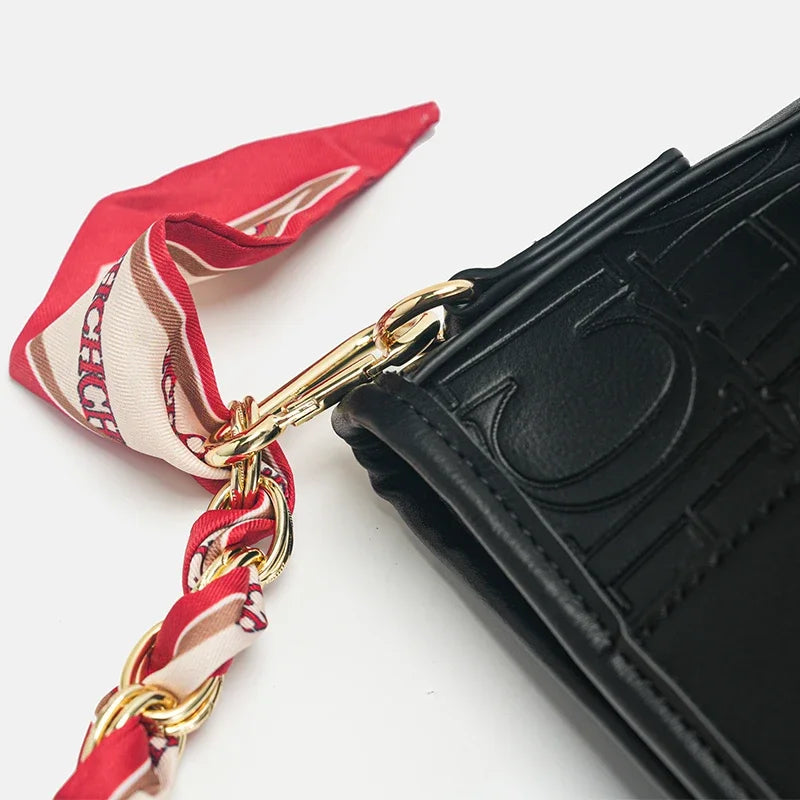 CH Fashion Chain Block Letter Print Wrap Silk Scarf Tote Bag Classic Square Shoulder Bag